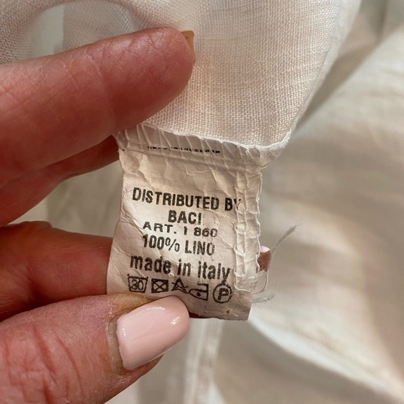 Baci Women’s Linen White Oversized Midi Dress Italy Pockets Beach Resort M-L - Picture 14 of 14